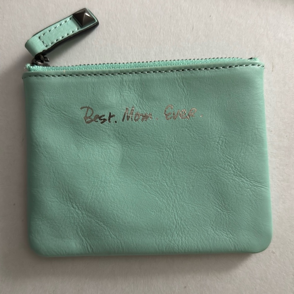 Rebecca Minkoff Best Mom Ever Mint Green Leather Pouch Key Fob